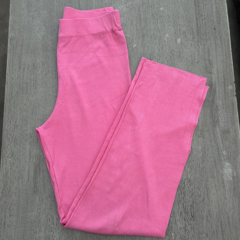 Zara Girls Pink Knit Wide Leg Pants Elastic Waist Side Slit Size S
